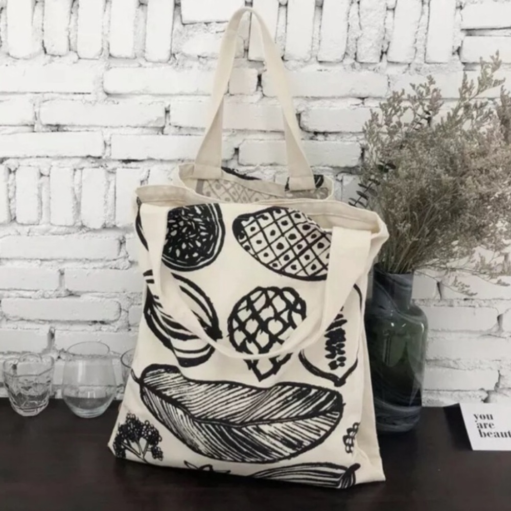 Linen tote Book bag print shoulder bag shopping market
